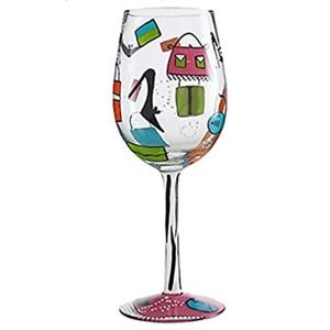Only 1 Left! Lolita Hand Painted Multicolor Wine Glass “Shopaholic Too” Shopping